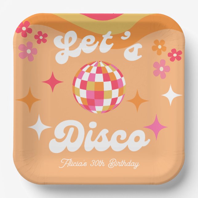 Groovy Retro 70s Let's Disco Any Age Birthday Paper Plate (Front)
