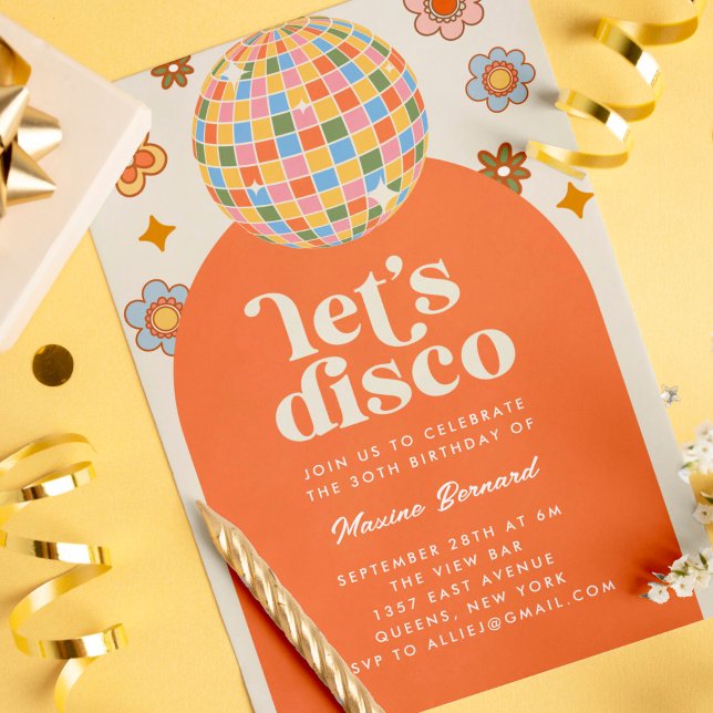 Groovy Retro 70s Let's Disco Birthday Party Invitation (groovy retro 70s disco birthday party invitation)