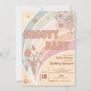 Groovy Retro 70s Rainbow Baby Shower Invitation