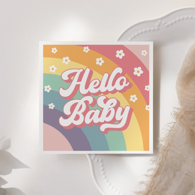 Groovy Retro 70s Rainbow Baby Shower Napkin (Creator Uploaded)