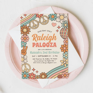 Groovy Retro 70s Rainbow Birthday Invitation