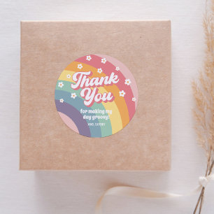 Groovy Retro 70s Rainbow Daisy Birthday  Classic Round Sticker