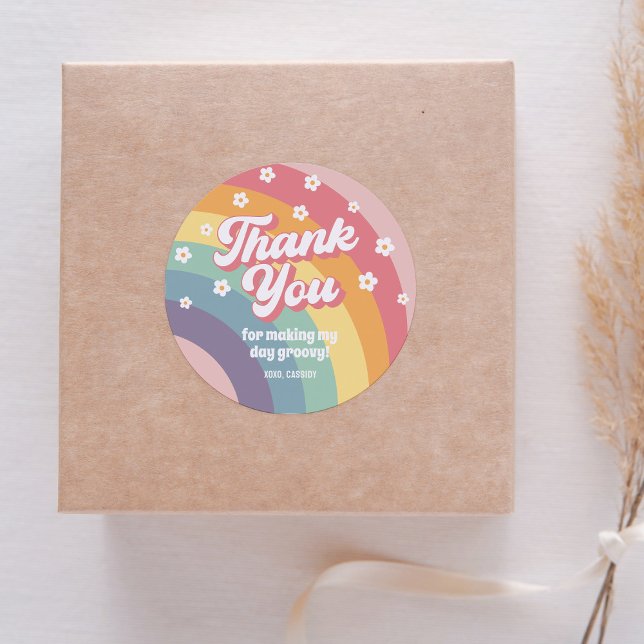 Groovy Retro 70s Rainbow Daisy Birthday  Classic Round Sticker (Creator Uploaded)