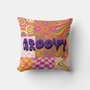 Groovy Retro 70's Style Throw Pillow Personalise