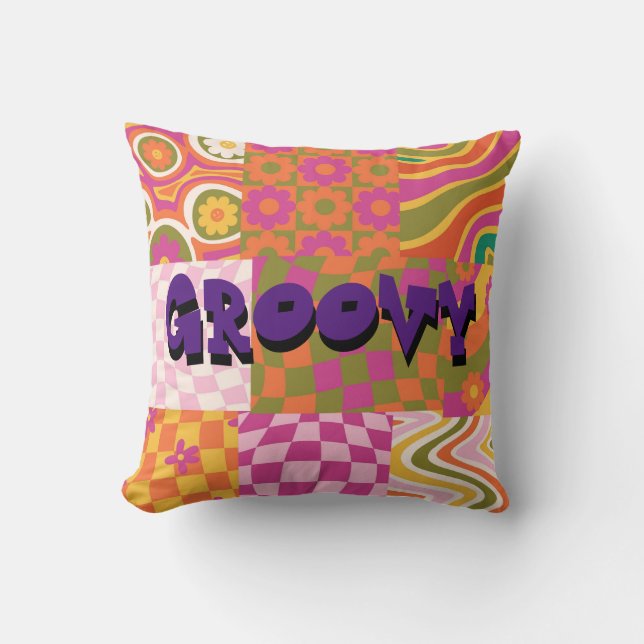 Groovy Retro 70's Style Throw Pillow Personalise (Front)