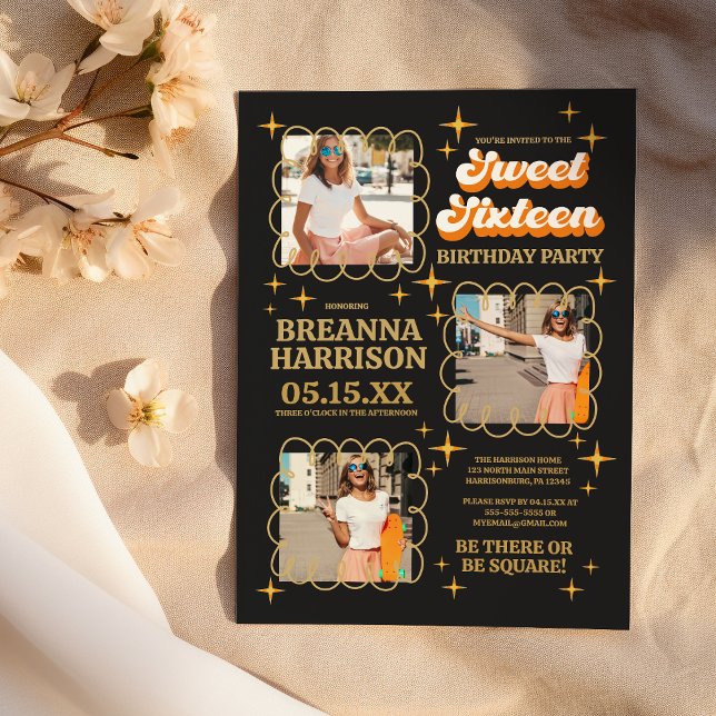 Groovy  Retro 70's Typography Sweet Sixteen Invitation (Groovy Retro 70's Typography Sweet Sixteen )