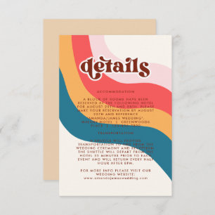 Groovy Retro 70s Wavy Lines Wedding Details Card