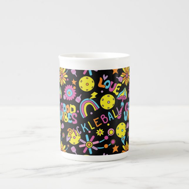 Groovy, retro 90s, black  bone china mug (Front)