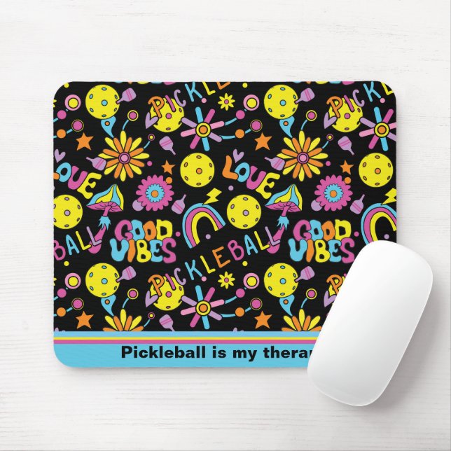  Groovy, retro 90s, black Mouse Mat (With Mouse)