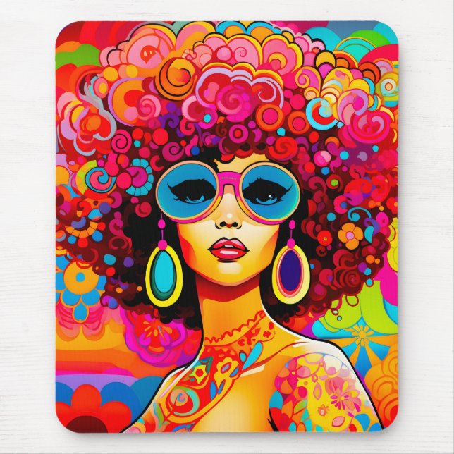 Groovy Retro Afro Chic Pop Art Mouse Mat (Front)