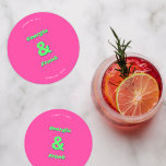 Groovy Retro Ampersand Hot Pink Whimsy 70s Wedding Round Paper Coaster<br><div class="desc">Enjoy your wedding party with these trendy,  stylish paper coasters,  featuring hot pink background,  bright and bold ampersand,  groovy typography and custom text of your choice. Easily add your own details by clicking on the "personalise" option.</div>