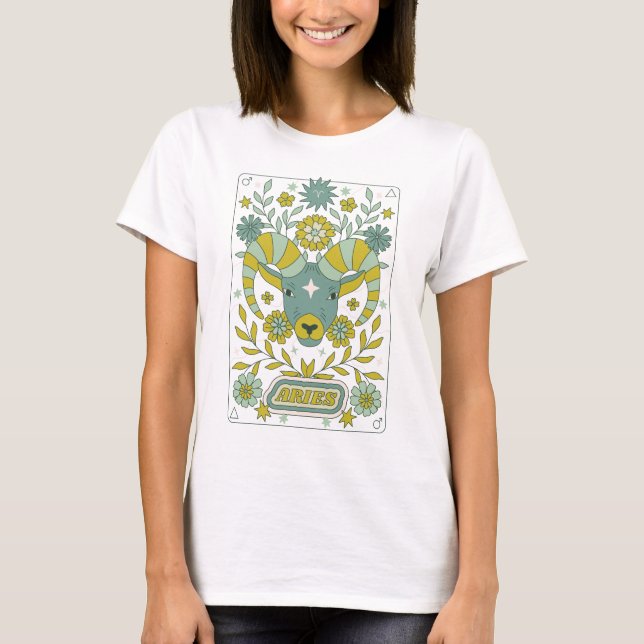 Groovy Retro Aries Horoscope Astrology Green T-Shirt (Front)