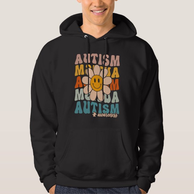 Groovy Retro Autism Awareness Month Puzzle Piece S Hoodie (Front)