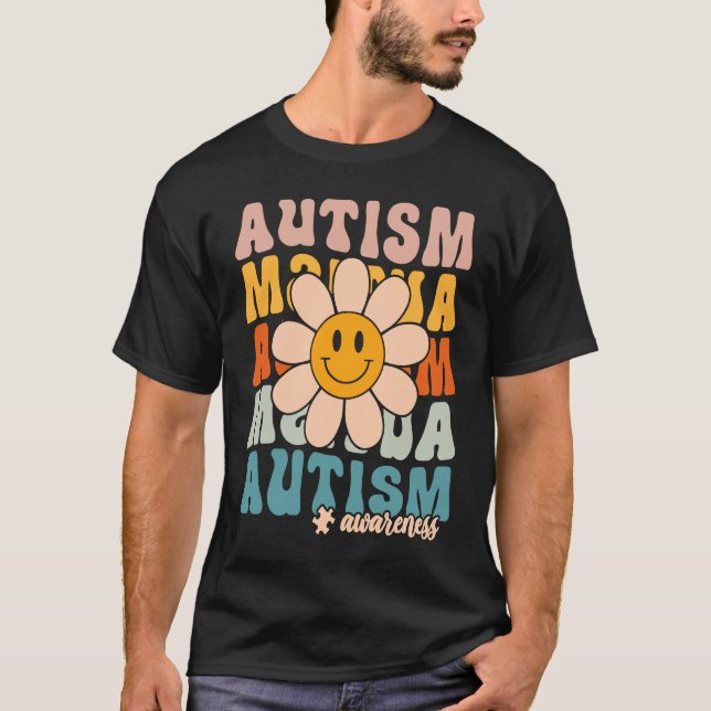 Groovy Retro Autism Awareness Month Puzzle Piece S T-Shirt (Front)