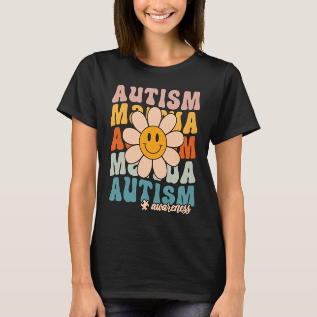 Groovy Retro Autism Awareness Month Puzzle Piece S T-Shirt (Front)