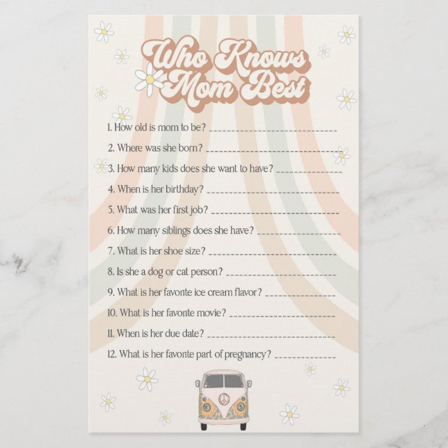 groovy retro baby shower who knows mum best game  (Front)