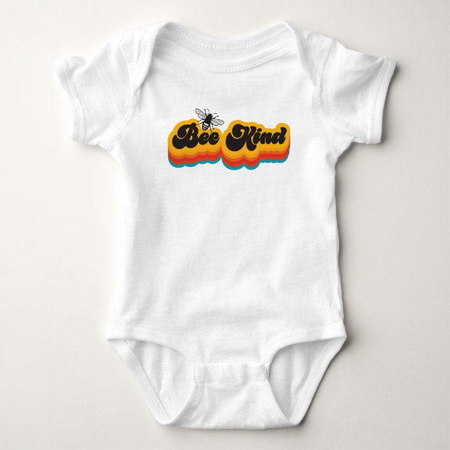 Groovy retro bee kind baby bodysuit (Front)