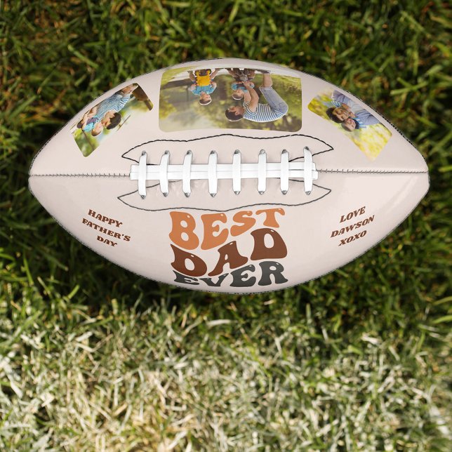 Groovy Retro Best Dad Ever 3 Photo Personalised American Football (Creator Uploaded)