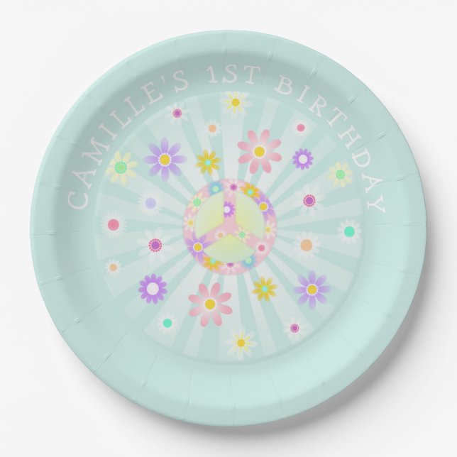 Groovy Retro Birthday Paper Plate (Front)