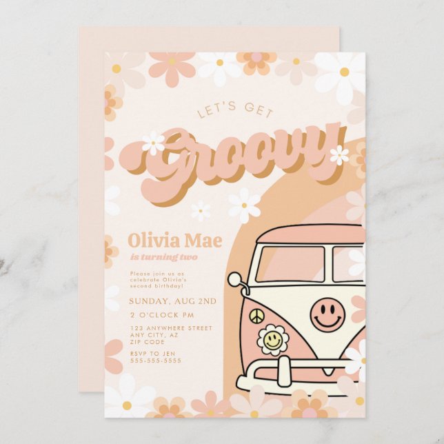 Groovy Retro Birthday Party Invitation  (Front/Back)