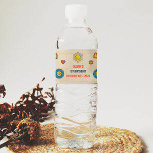 Groovy Retro Birthday Party Thank You   Water Bottle Label