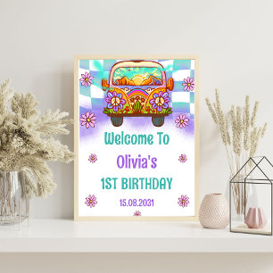 Groovy Retro Birthday Party Welcome Sign