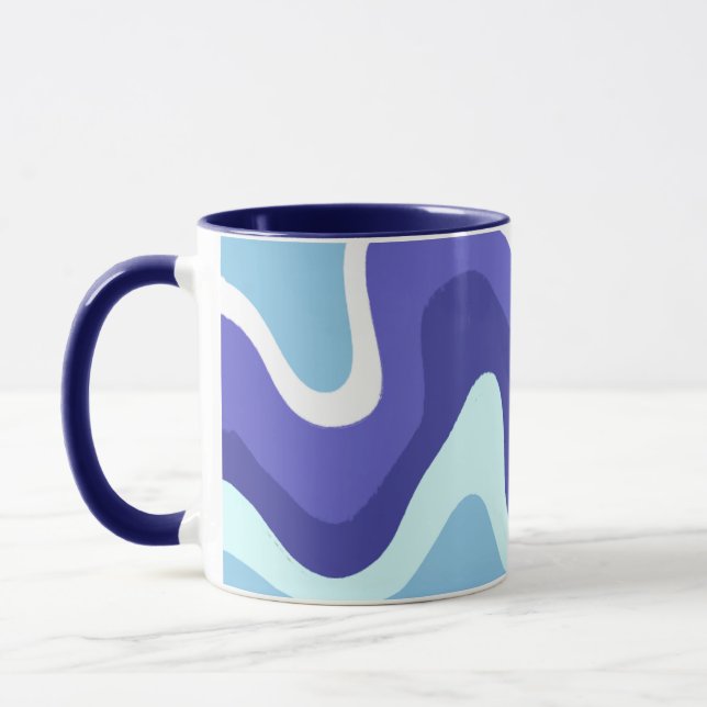 Groovy Retro Blue and Purple Wavy Mug (Left)