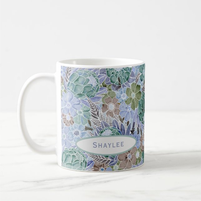 Groovy Retro Blue Protea And Daisy Mug (Left)