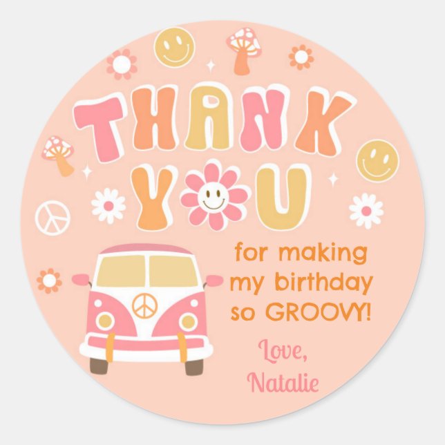 Groovy Retro Boho Birthday Favour Stickers Labels (Front)