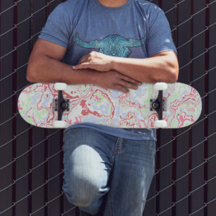 Groovy Retro Boho Eclectic Funky Colourful Marble Skateboard