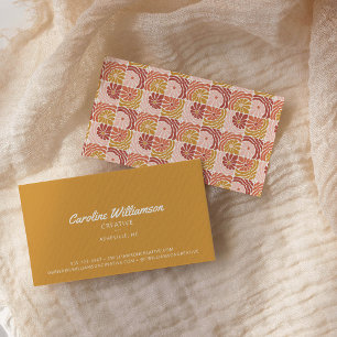 Groovy Retro Boho Mustard Yellow Botanical Trendy Business Card