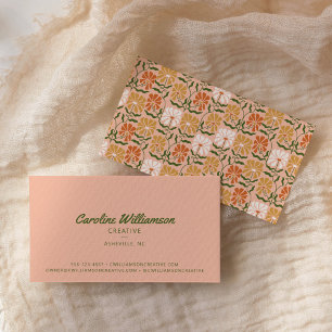 Groovy Retro Boho Peach Green Botanical Trendy Business Card