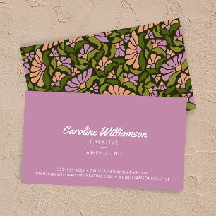 Groovy Retro Boho Purple Green Botanical Trendy Business Card