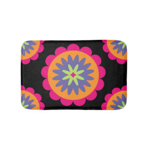 Groovy Retro Botanical Pattern Artwork Bath Mat