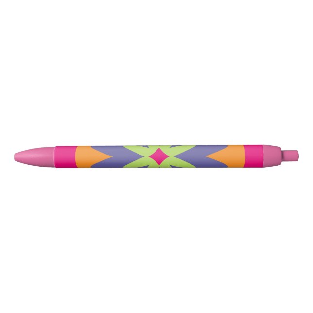 Groovy Retro Botanical Pattern Artwork Black Ink Pen (Front)