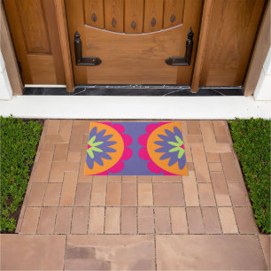 Groovy Retro Botanical Pattern Artwork Doormat
