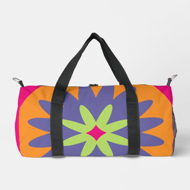 Groovy Retro Botanical Pattern Artwork Duffle Bag (Front)
