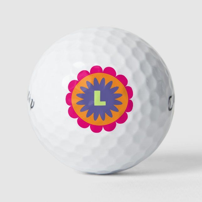 Groovy Retro Botanical Pattern Artwork Golf Balls (Front)