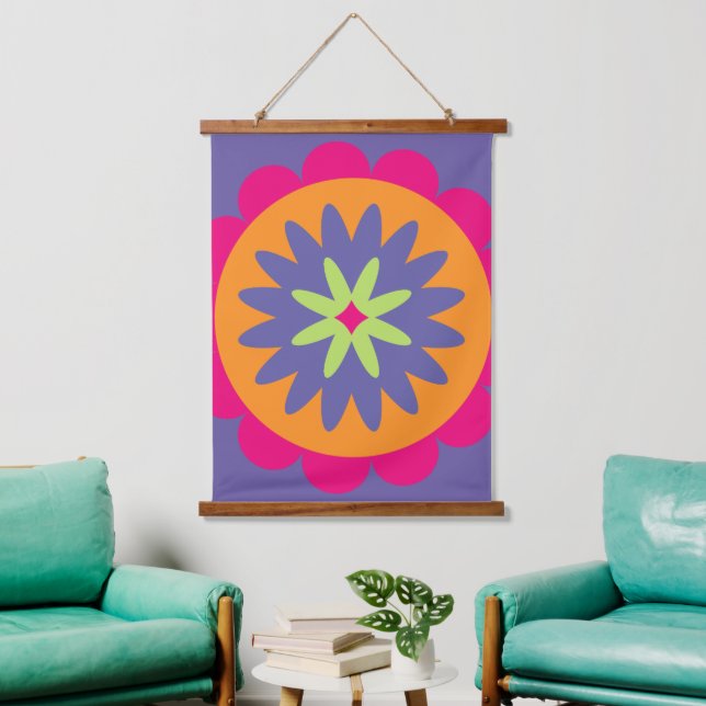 Groovy Retro Botanical Pattern Artwork Hanging Tapestry (Living Room)