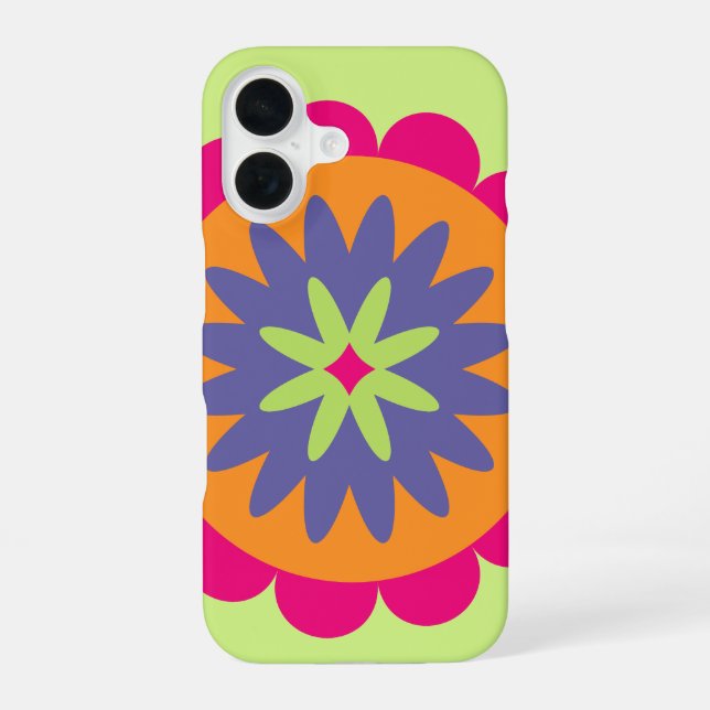 Groovy Retro Botanical Pattern Artwork iPhone 16 Case (Back)