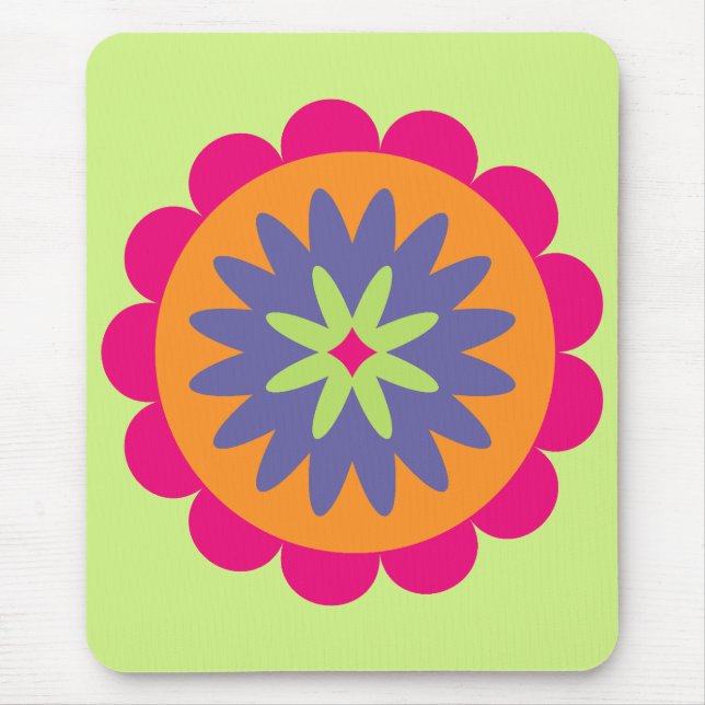 Groovy Retro Botanical Pattern Artwork Mouse Mat (Front)