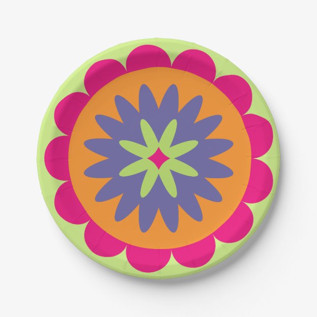 Groovy Retro Botanical Pattern Artwork Paper Plate (Front)