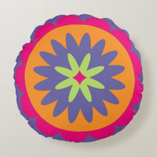 Groovy Retro Botanical Pattern Artwork Round Cushion