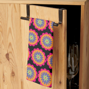 Groovy Retro Botanical Pattern Artwork Tea Towel