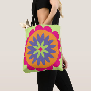 Groovy Retro Botanical Pattern Artwork Tote Bag