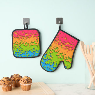 Groovy Retro Bubbly Trippy Funky Panromantic Pride Oven Mitt & Pot Holder Set