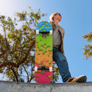 Groovy Retro Bubbly Trippy Funky Panromantic Pride Skateboard