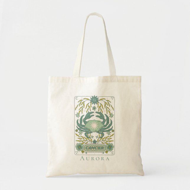 Groovy Retro Cancer Horoscope Astrology Green Tote Bag (Front)