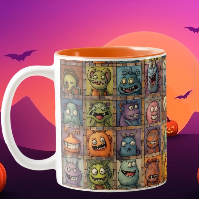 Groovy Retro Cartoon Monster Square Tiles Two-Tone Coffee Mug (Creator Uploaded)