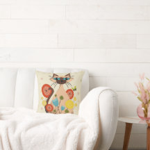 Groovy Retro Cat Throw Pillow (Mid-Century Modern)